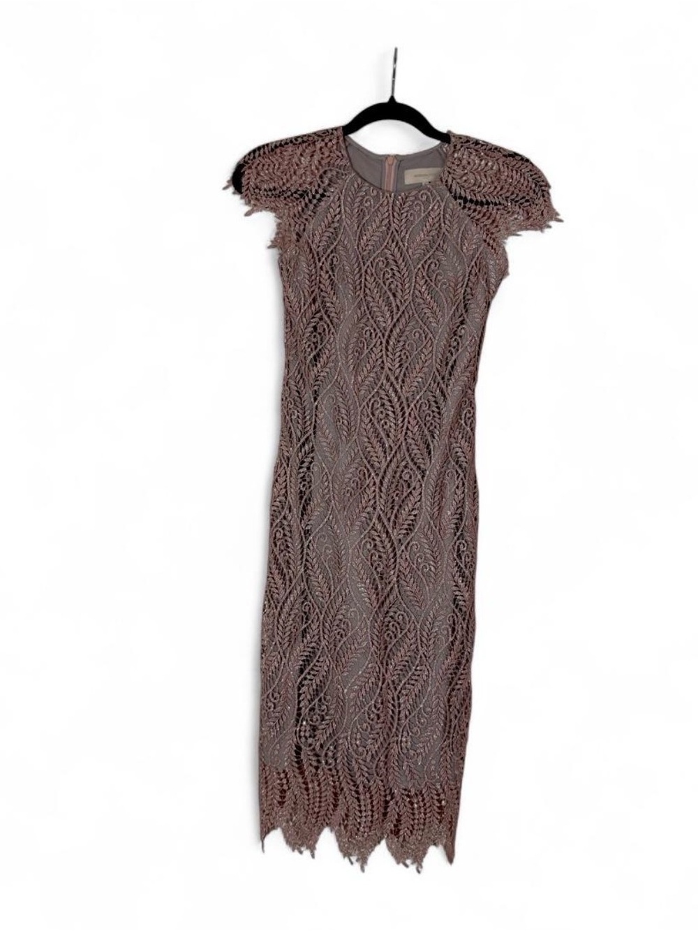 BHLDN Anthropologie Mignon Doo Pierre Rose Gold Lace Midi Dress size 0